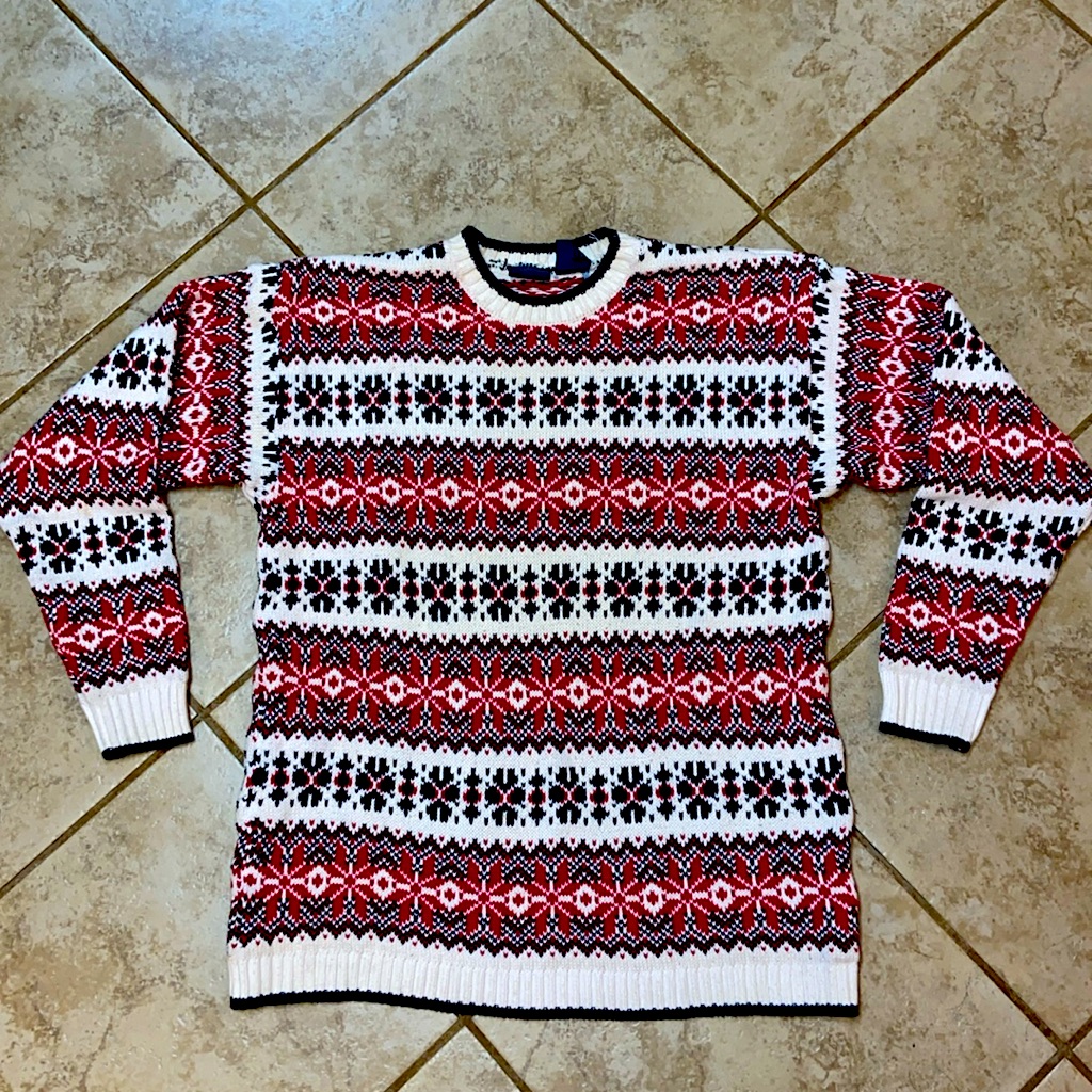 Vintage Liz Claiborne Liz Wear 90’s Red, White, & Black Pattern Crewneck Sweater
